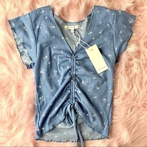 🦋 ANTISTAR 🦋 Blue Floral Women’s Crop Top, S NWT